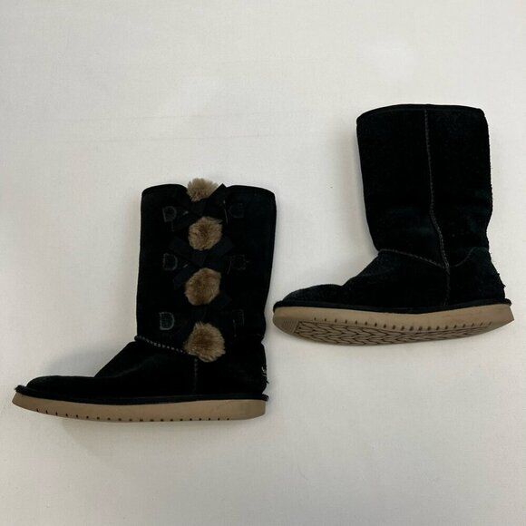 Ugg Australia Womens Koolaburra Comfort Boots Black Suede Bow Mid Calf Pull On 6 - Picture 8 of 11